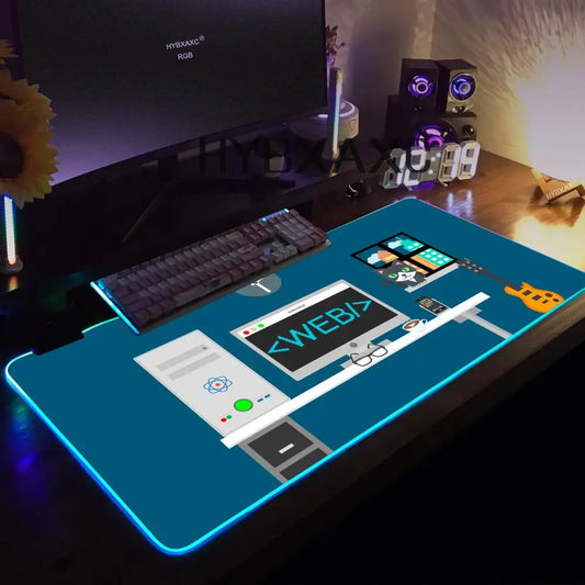 HTML CSS programming Mouse Pad RGB Pc Accessories LED Game Desk Mat E-sport Table Protector Neon Keyboard Mat Backlit Carpet Rug